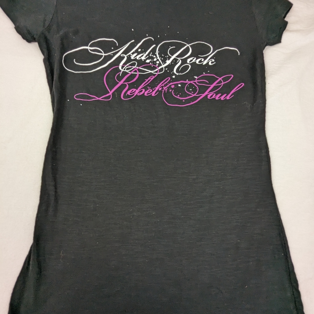 Kid Rock Rebel Soul Tee Shirt Blouse with Cap Sleeves Medium